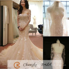 Elegante vestido de novia de Champagne Vestidos de novia de encaje Vestido de novia de sirena Velo de abrigo libre